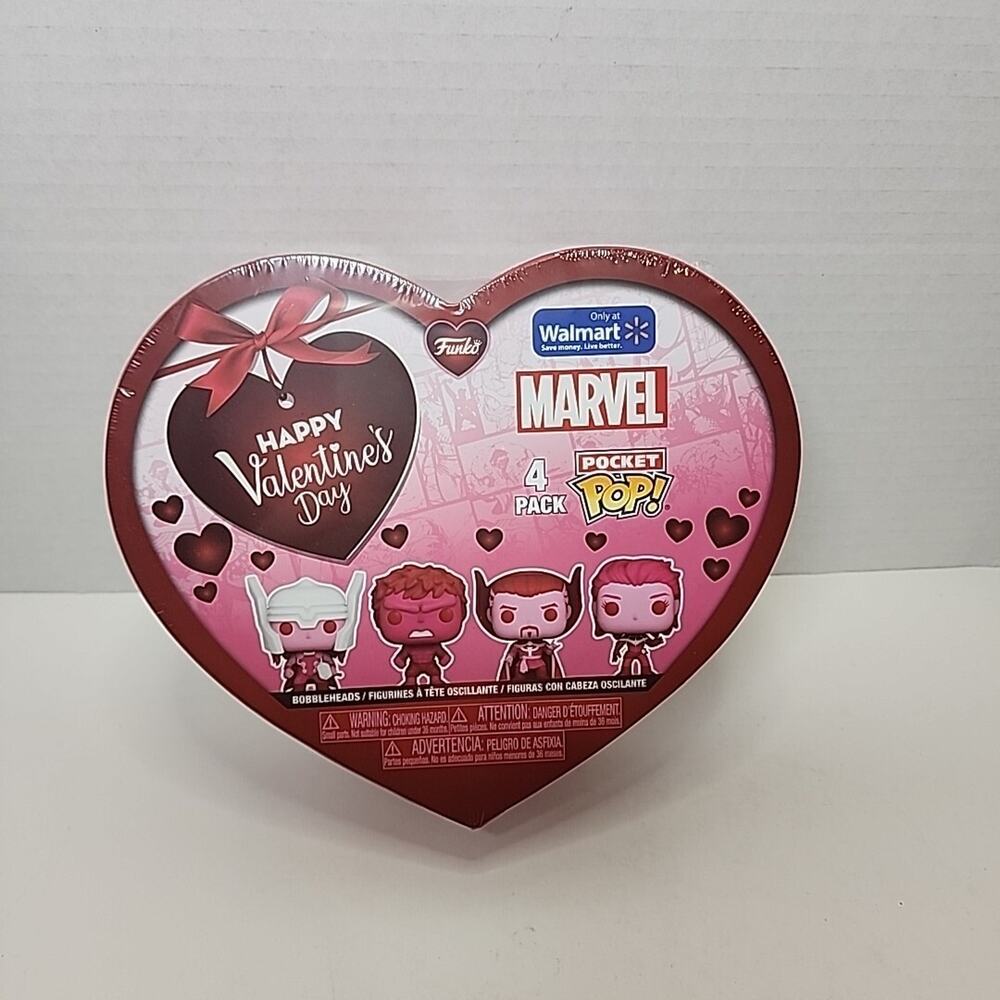 Funko- Marvel Pocket Pop 4 Pack: St. Valentine's Day Pink Figures In Heart Box